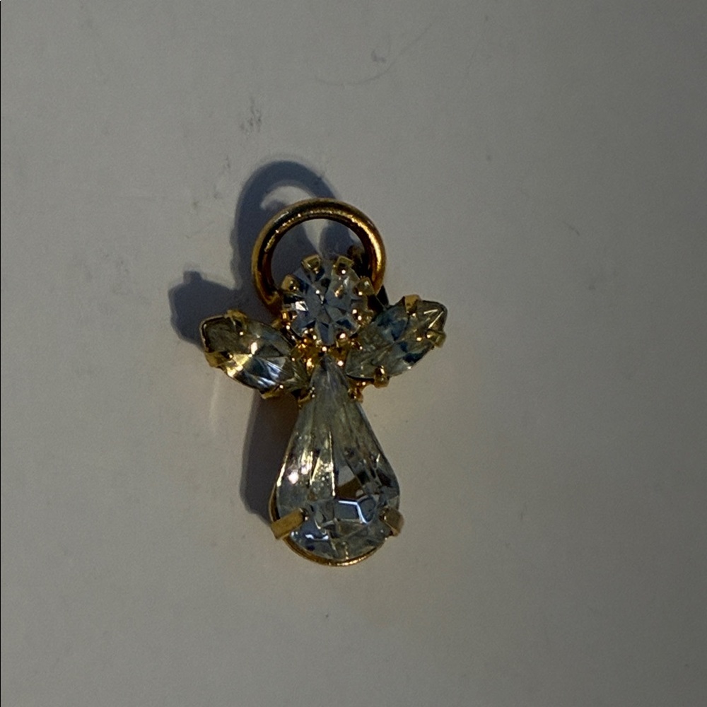 Vintage Gold-tone Angel Pendant with white gemstones